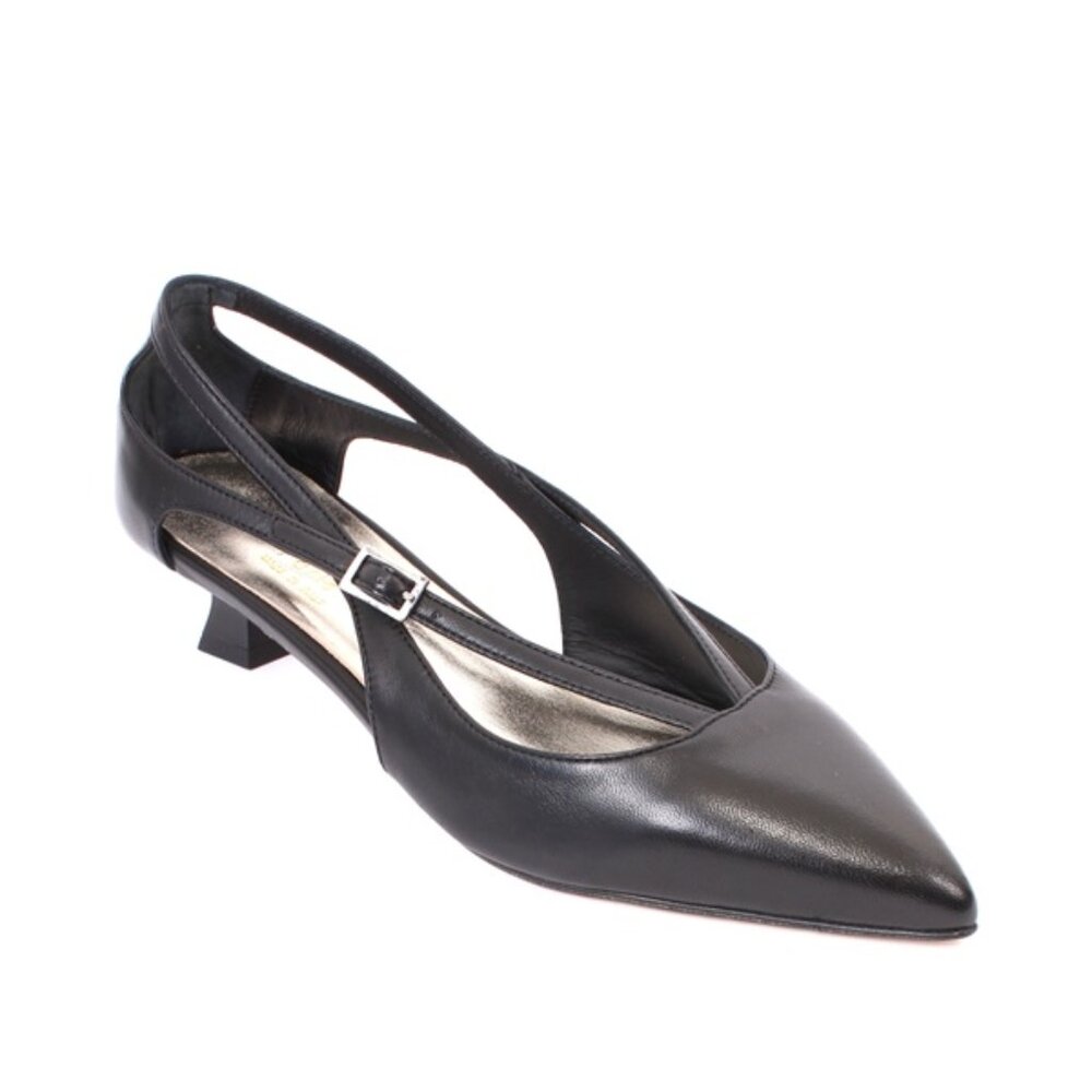 Isabelle 526 Black Leather Stiletto Heels Pointy Toe Pumps